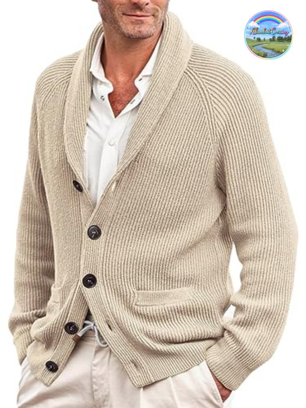 Mens Shawl Collar Cardigan Cable Knit Chunky Sweater Loose Fit Button Front